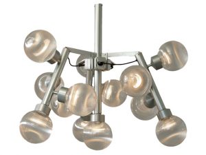 Ophangsysteem zilver voor 3 staaflampen met 1 prisma helder bol 200 mm Ø