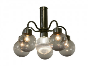 Noodverlichting hanglamp zwart met rook bol 200 mm Ø